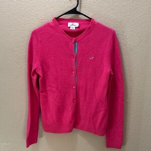 Vineyard Vines Bright Pink Button-Up Wool Blend Cardigan